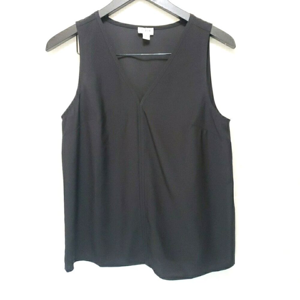 J. Crew Black Sleeveless Blouse V-Neck Pleated Front Tank Top Small S